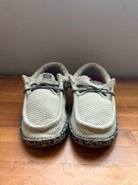 Hey Dude Cream Mesh Slip-On Shoes with Black-Trim Sole